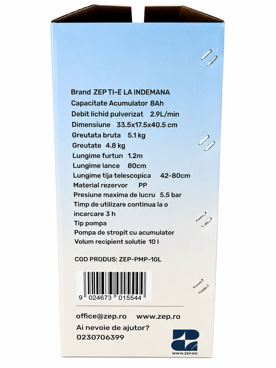 Pompa de Stropit cu Acumulator ZEP 10L, 8Ah, 5.5 Bar, Lance Inox Telescopica