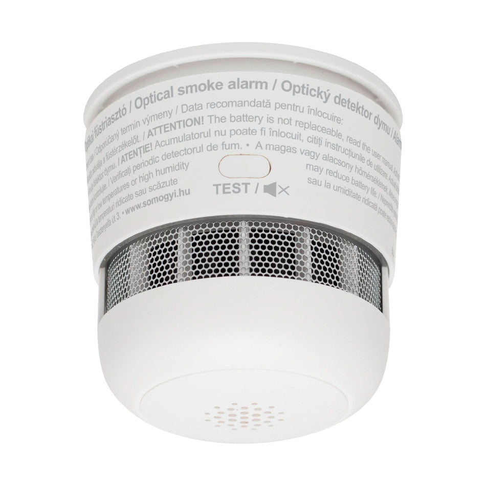 Senzor de fum optic SMO10, alarma 85dB, acumulator 10 ani, functie silent, montaj usor