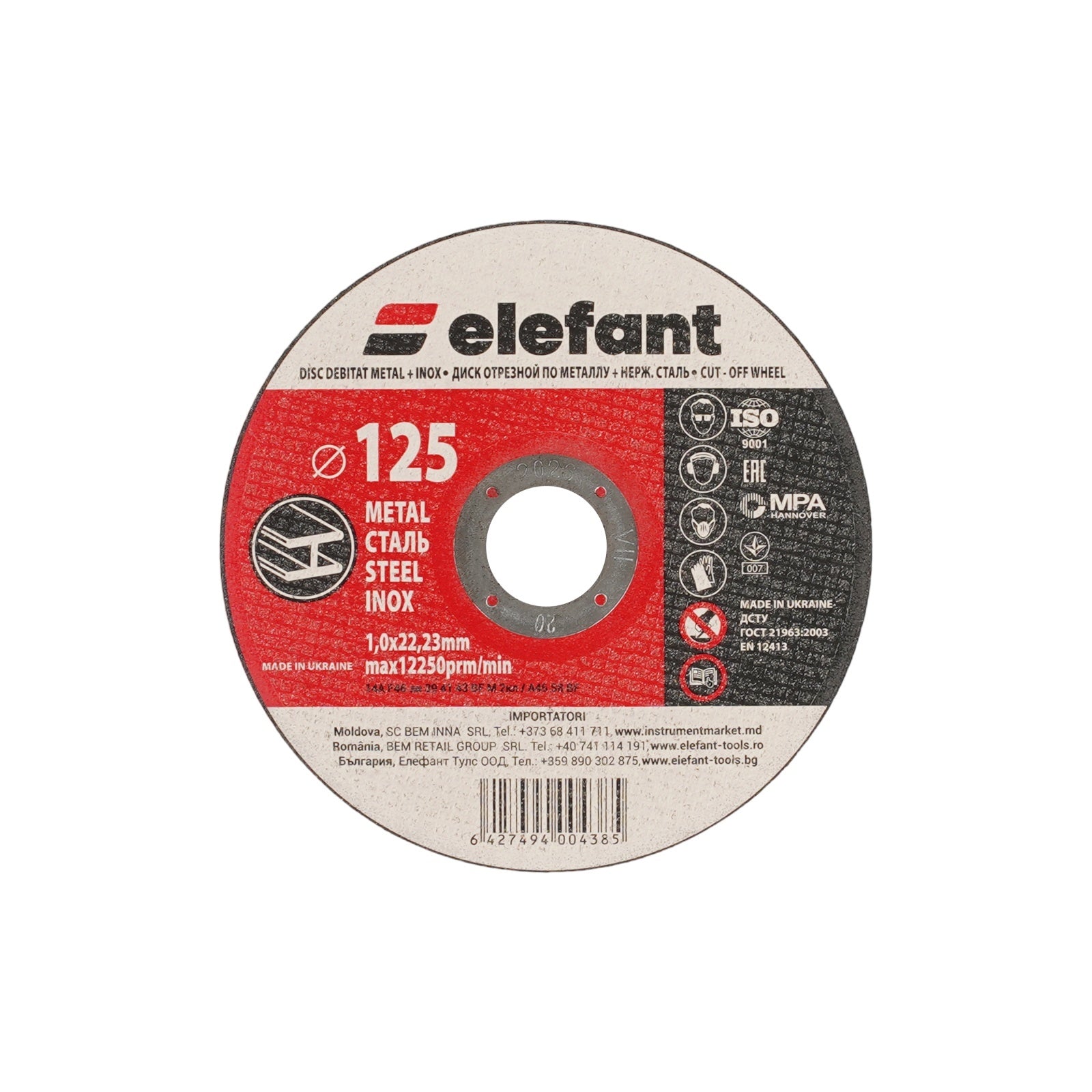 Disc abraziv pentru metal-inox ELEFANT125*1,0*22,23 - Pachet 25 bucati