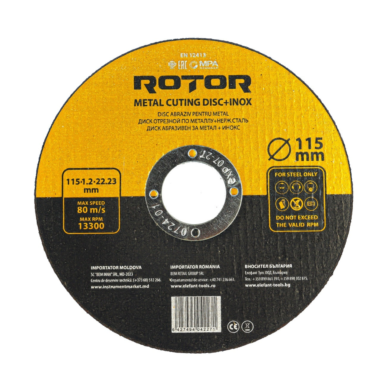 Disc abraziv pentru metal+inox ROTOR 115*1,2*22, 23 - Pachet 25 bucati