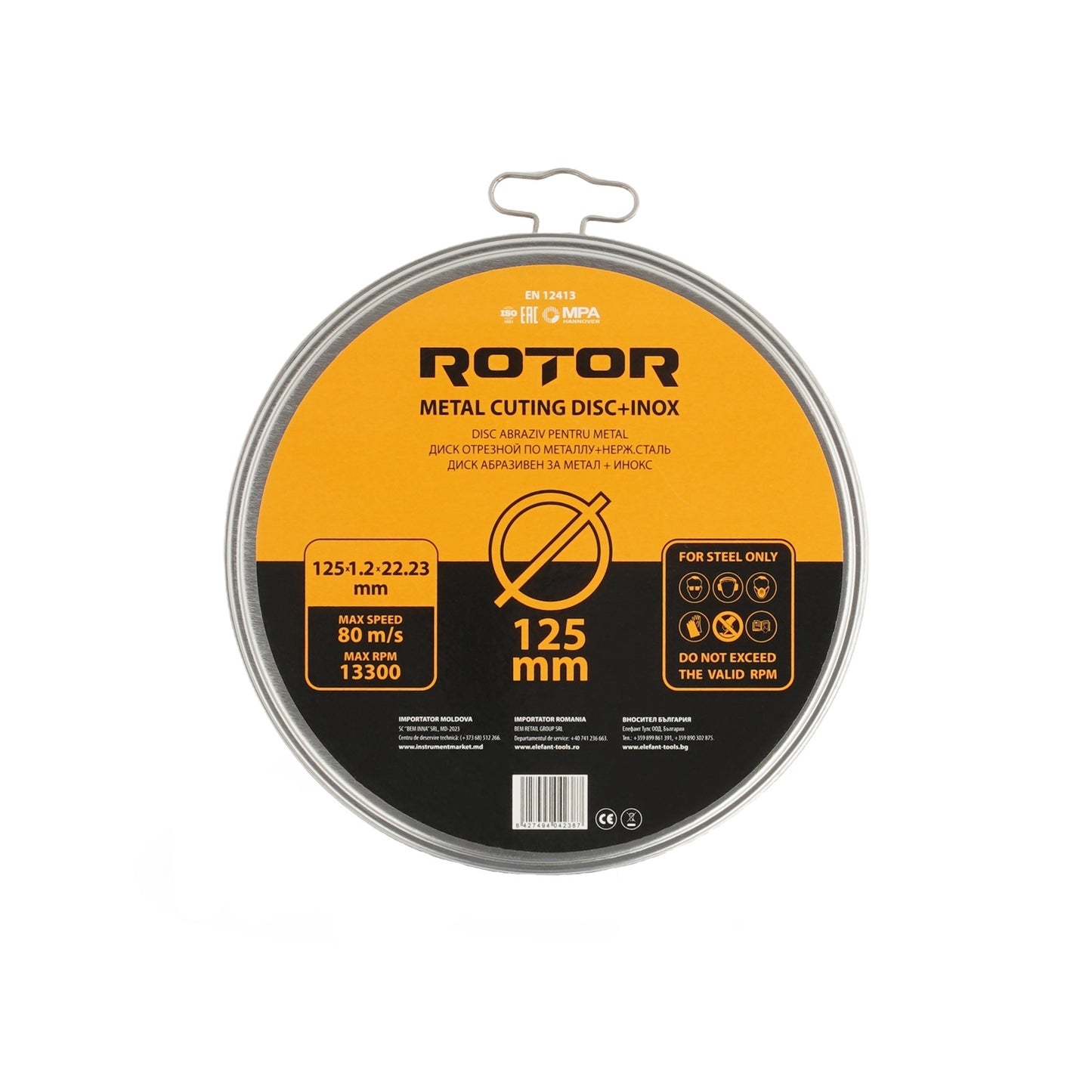 Disc abraziv pentru metal+inox ROTOR 125*1,2*22,23 - Pachet 10 bucati