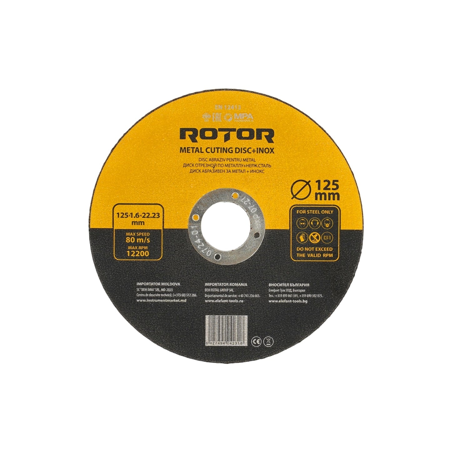 Disc abraziv pentru metal+inox ROTOR 125*1,6*22,23 - Pachet 25 bucati