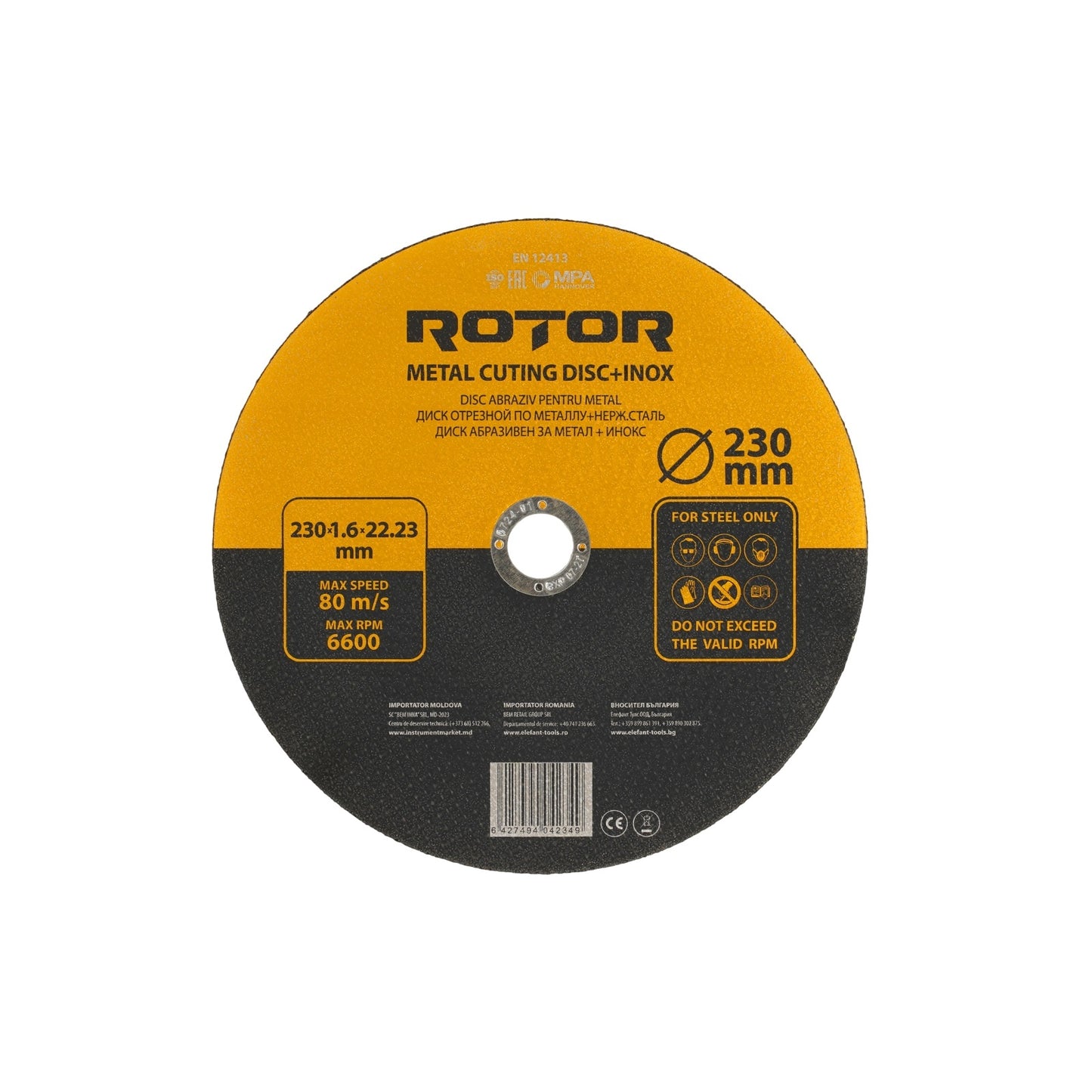 Disc abraziv pentru metal+inox ROTOR 230*1,6*22,23 - Pachet 25 bucati