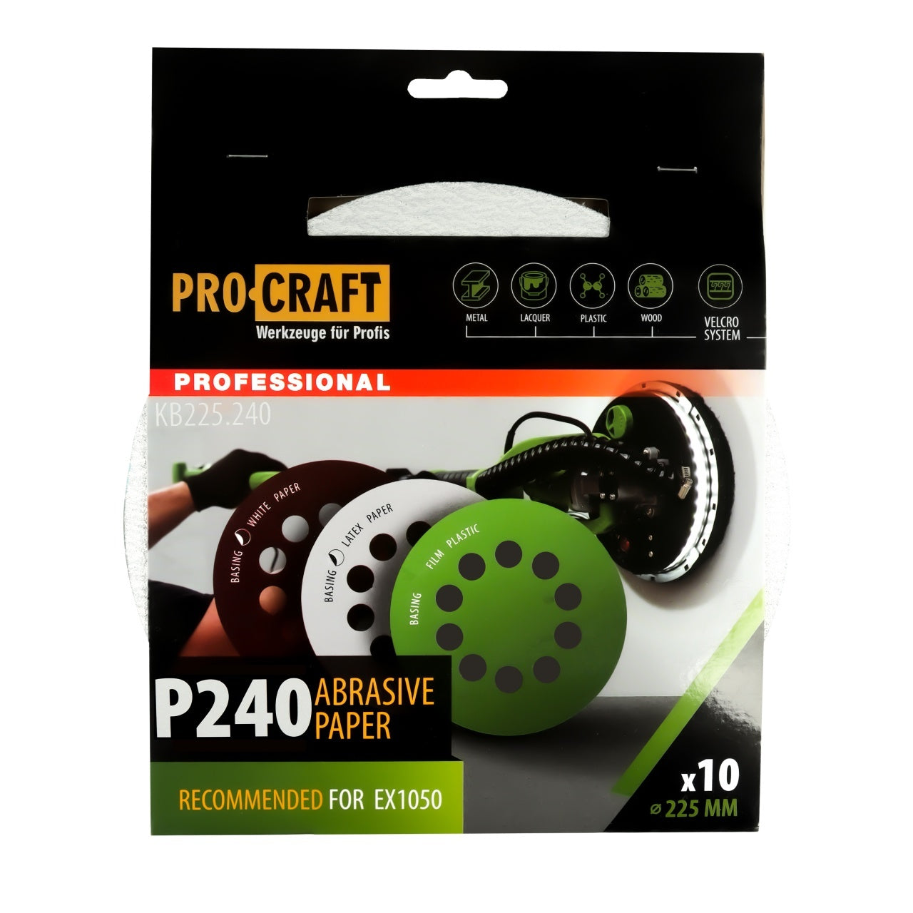 Disc abraziv pentru slefuitor cu excentric KB225.240 (Set 10 buc) Diametru: 225 mm, Granulatie: P240