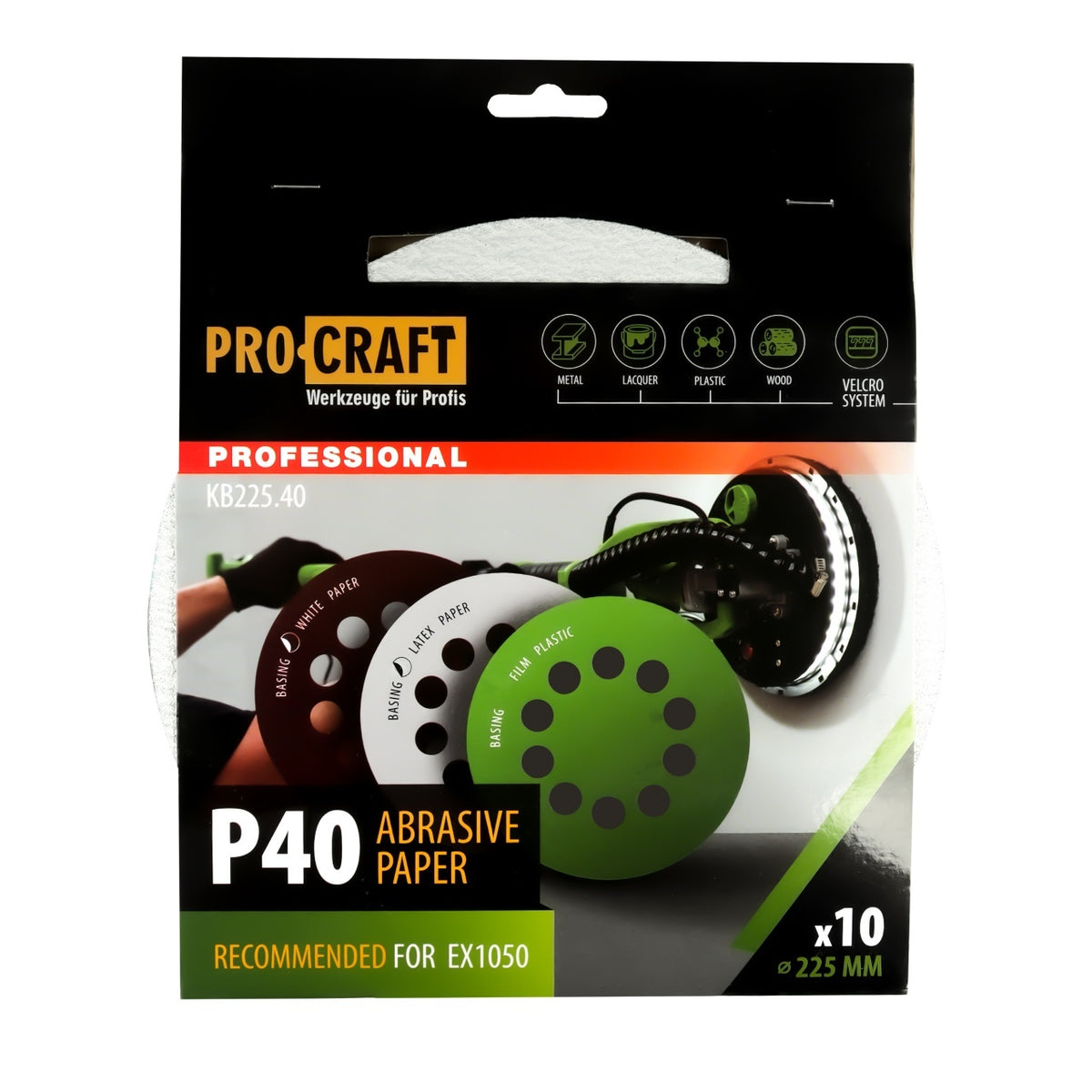 Disc Abraziv ProCraft KB225.40, 225 mm, P40, set 10 buc