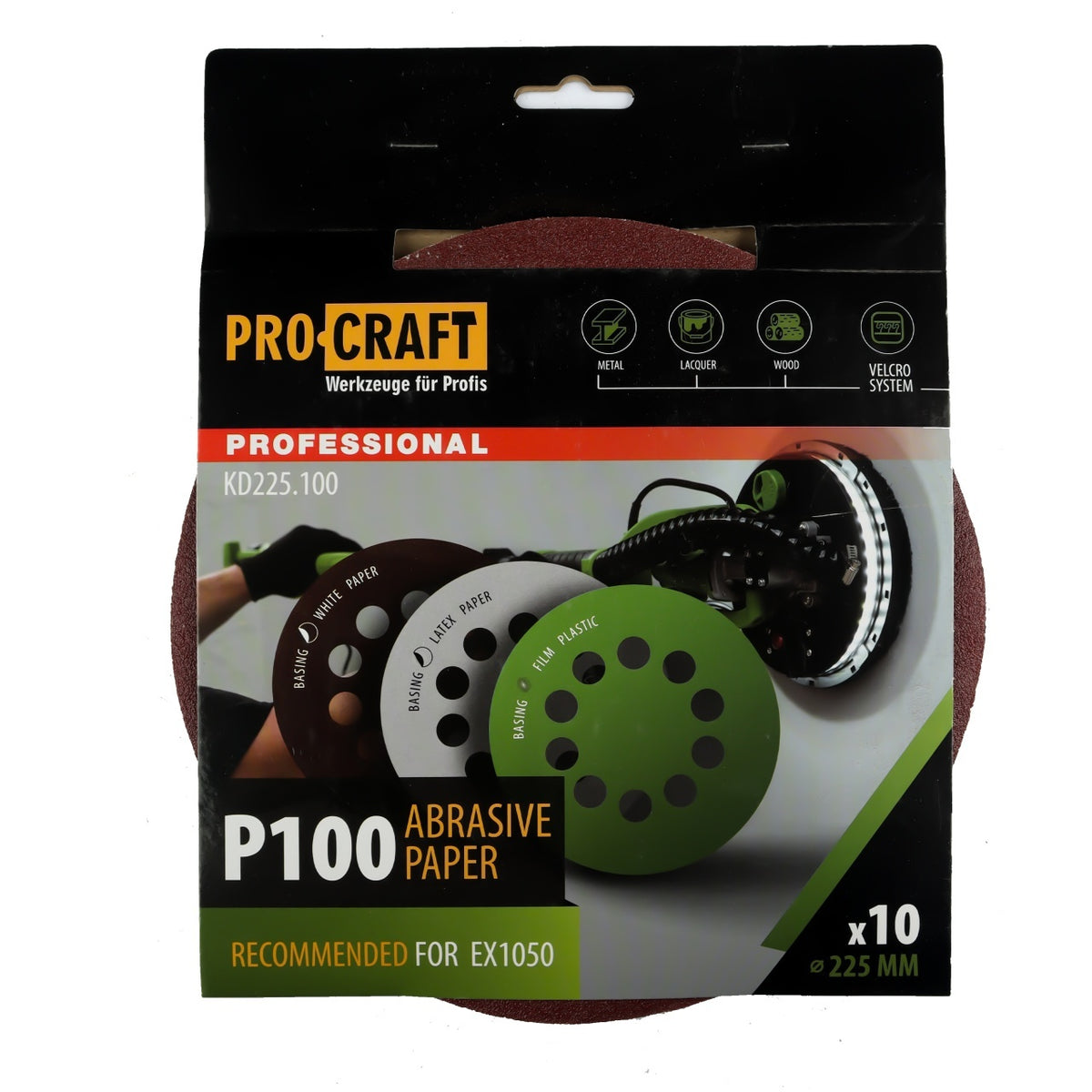 Disc Abraziv ProCraft KD225.100, 225 mm, P100, set 10 buc