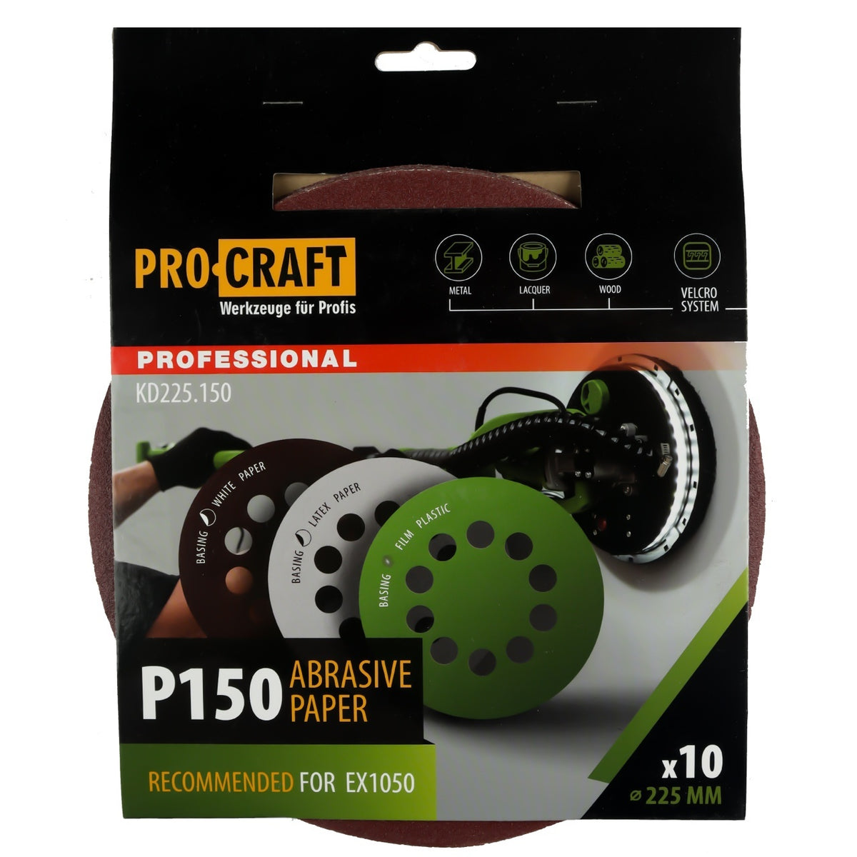 Disc Abraziv ProCraft KD225.150, 225 mm, P150, set 10 buc