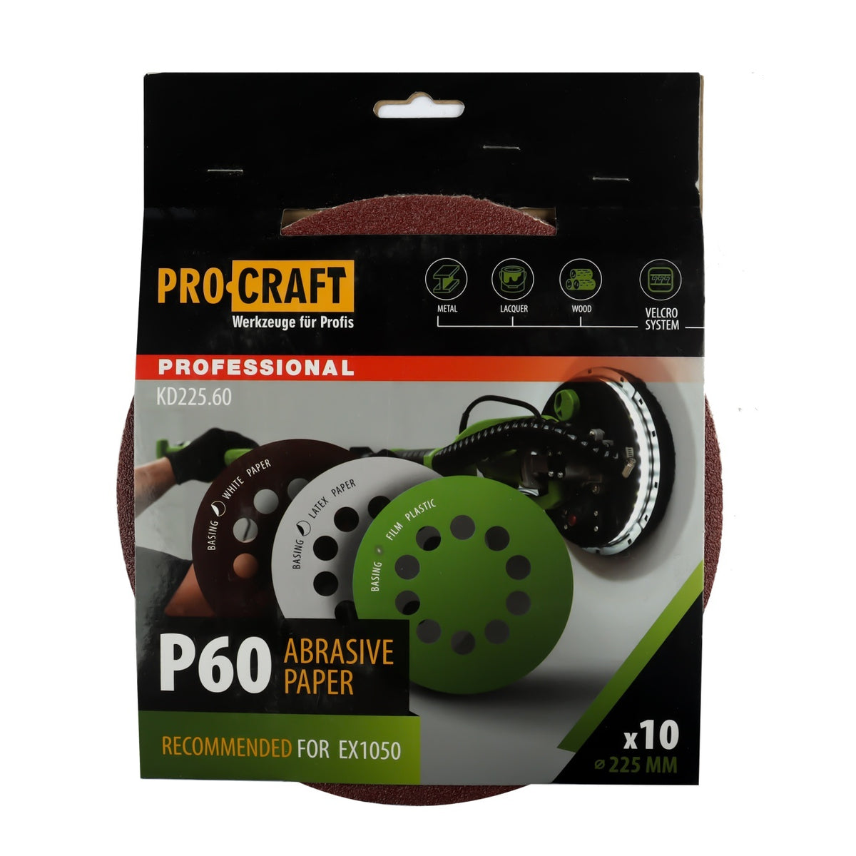 Disc Abraziv ProCraft KD225.60, 225 mm, P60, set 10 buc