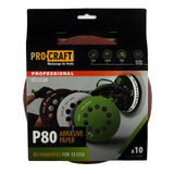 Disc Abraziv ProCraft KD225.80, 225 mm, P80, set 10 buc