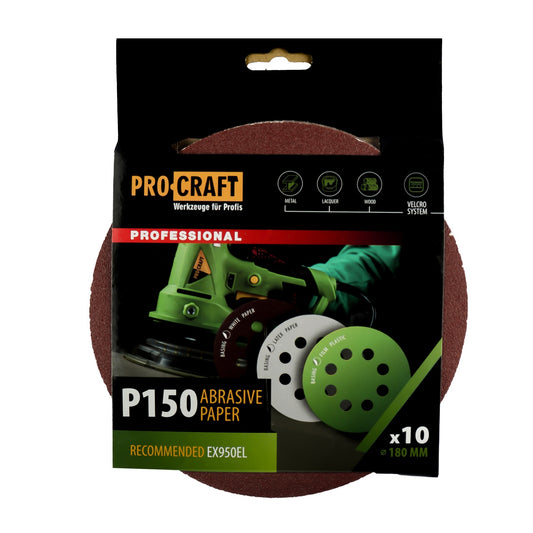 Disc Abraziv Slefuitor Excentric ProCraft KD180.150, 180mm, P150, set 10 buc - imagine produs