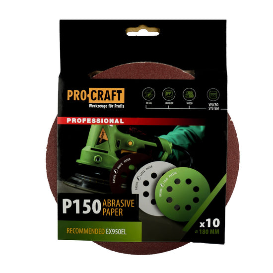 Disc Abraziv Slefuitor Excentric ProCraft KD180.150, 180mm, P150, set 10 buc - imagine produs