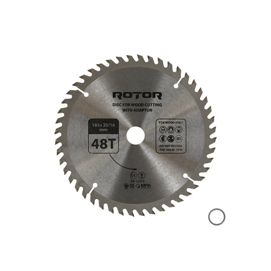 Disc Circular Lemn ROTOR, 185x20mm, 48 dinti, cu adaptor - imagine produs