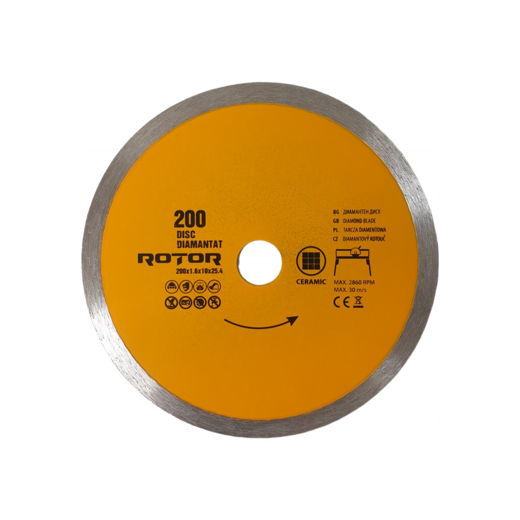 Disc diamantat ROTOR, 200 mm, prindere 22.23 mm, pentru ceramica