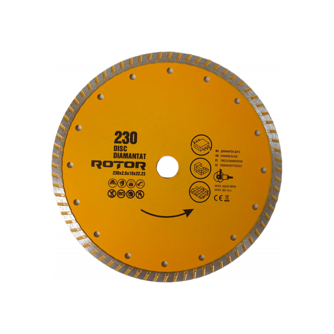 Disc diamantat SEGMENTAT ROTOR, 230 mm, prindere 22.23 mm, pentru beton si caramida