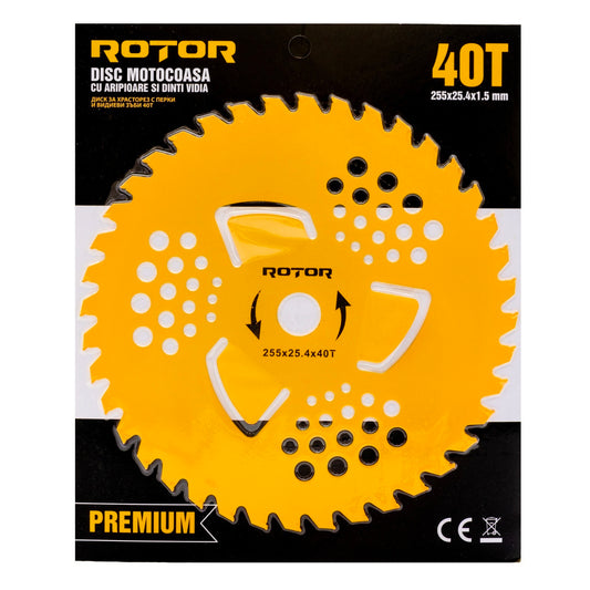 Disc Motocoasa Premium ROTOR, 40T, Vidia cu aripioare, 255x25.4x1.5mm