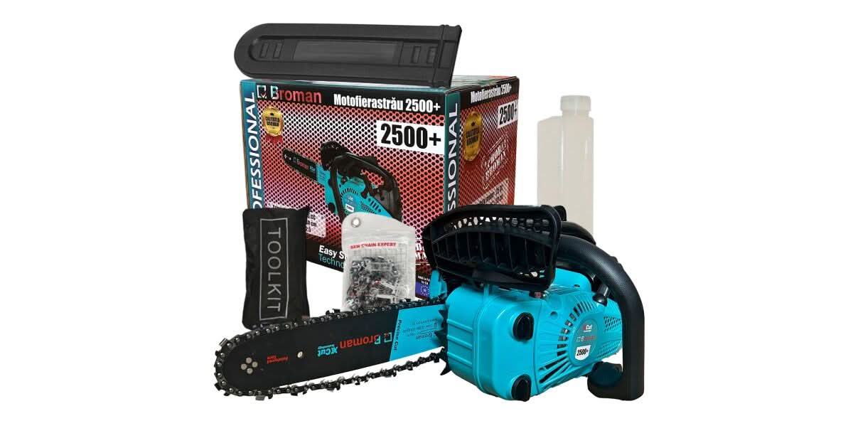 Drujba Broman 2500+, 25CC, 2.5CP, lama 30 cm, 2T, 2.3 kg, pornire rapida, trusa inclusa