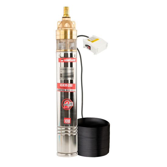 Pompa submersibila Elefant 4SKM200 1500W, 70m adancime, 105m refulare, debit 50L/min, 1”, 2850rpm, cablu 20m, rotor alama, turbina bronz