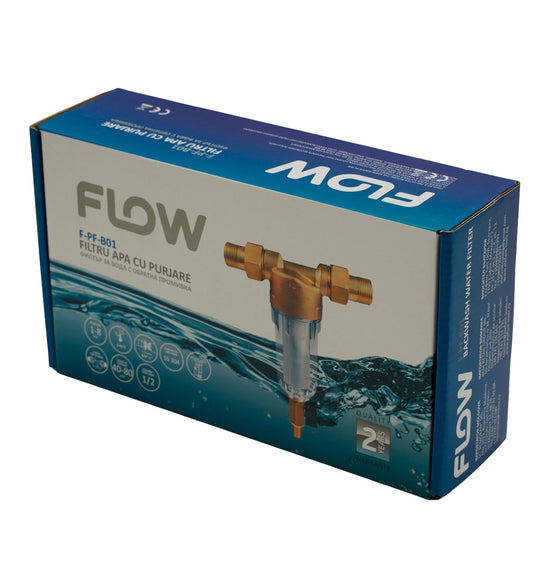 Filtru Apa cu Purjare Alama Flow F-PF-B01, sita inox, pentru instalatii