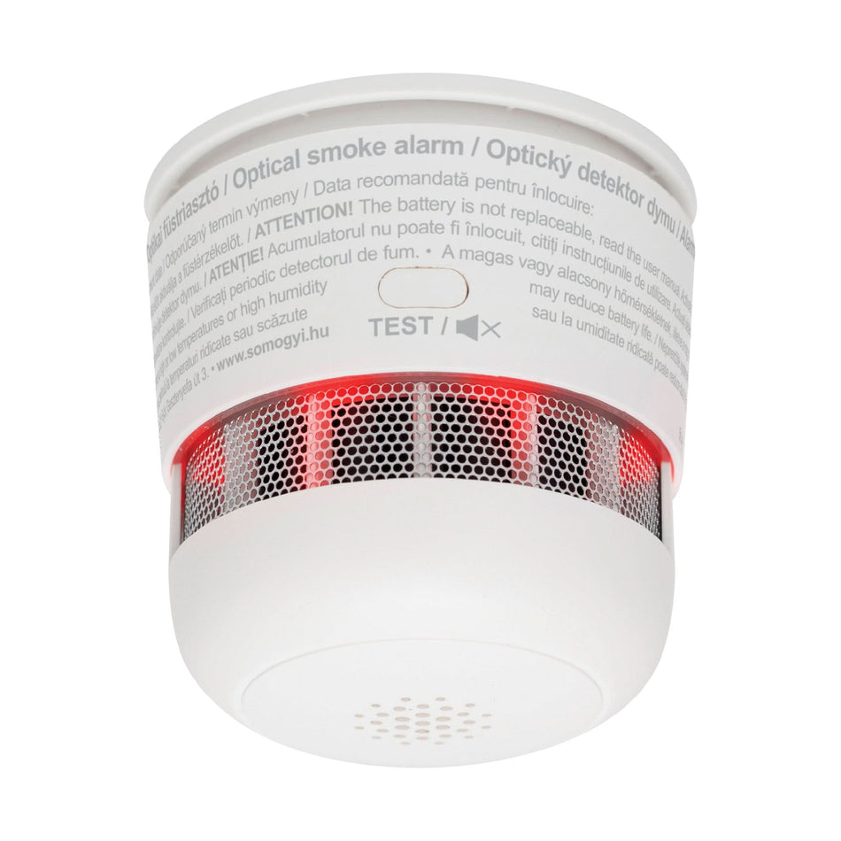 Senzor de fum optic SMO10, alarma 85dB, acumulator 10 ani, functie silent, montaj usor