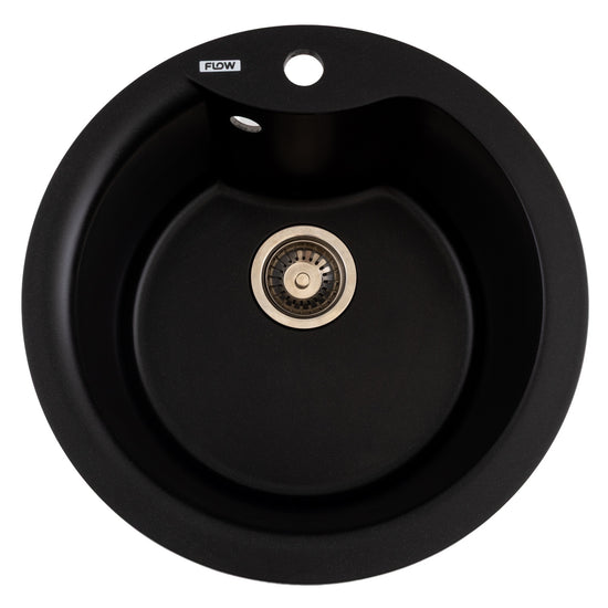 Chiuveta Bucatarie Granit Rotunda Flow FCB-485WBM, 48.5cm, seria Wave, black metallic