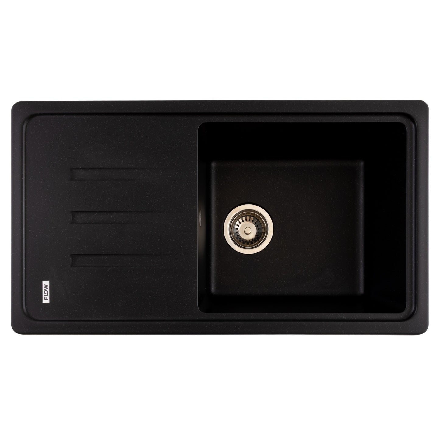 FCB-7843SLBM/1T, Chiuveta de bucatarie din granit cu o cuva si scurgator, seria SLIM LONG, Black/Metallic, 780x435x200 mm, FLOW