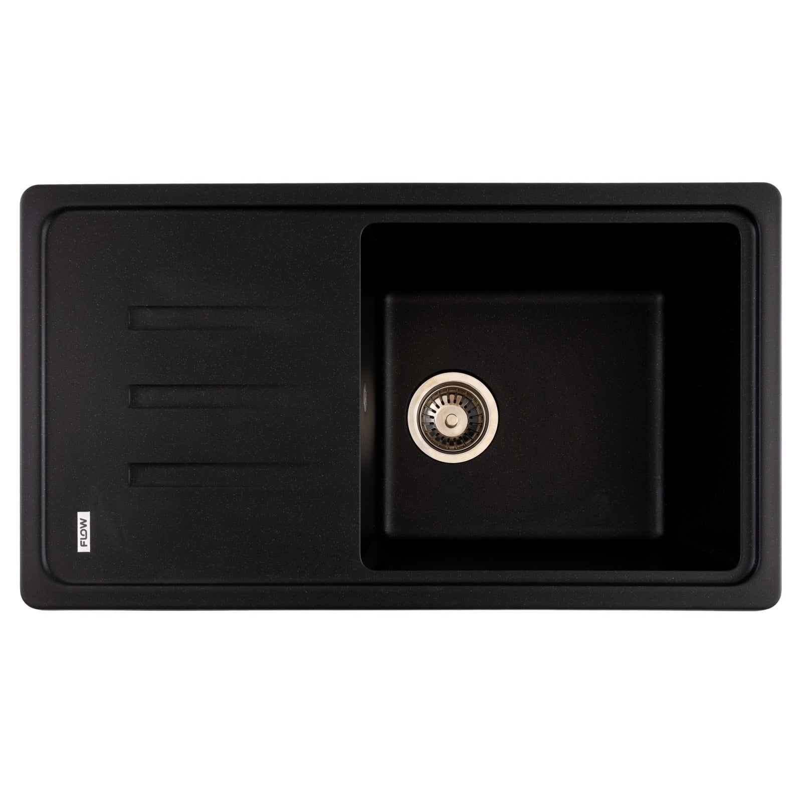 FCB-7843SLBM/1T, Chiuveta de bucatarie din granit cu o cuva si scurgator, seria SLIM LONG, Black/Metallic, 780x435x200 mm, FLOW