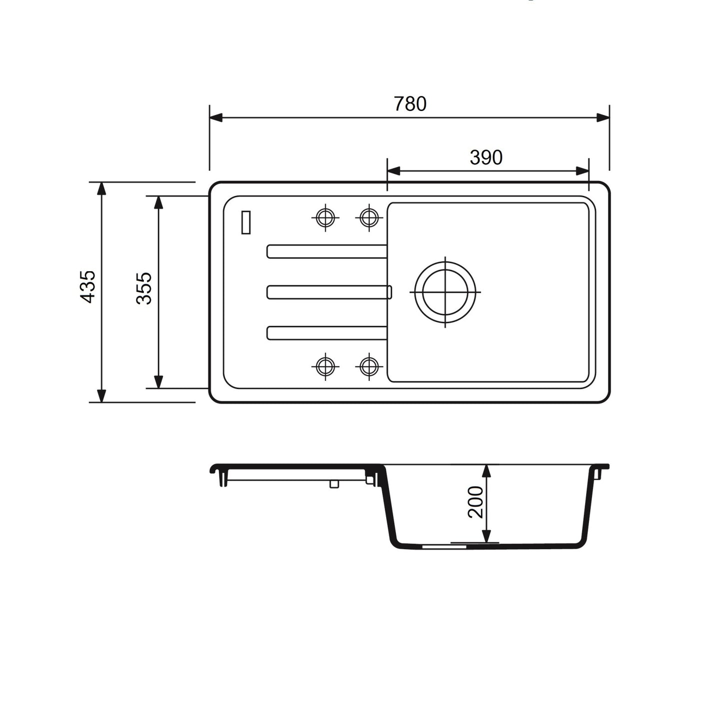 FCB-7843SLI/1T, Chiuveta de bucatarie din granit cu o cuva si scurgator, seria SLIM LONG, Ivory, 780x435x200 mm, FLOW