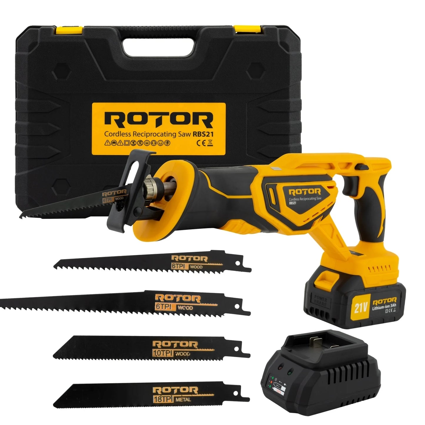 Fierastrau tip sabie cu acumulator ROTOR RBS21, 21V/3Ah, 750W, 2900 rpm, motor brushless, lame incluse