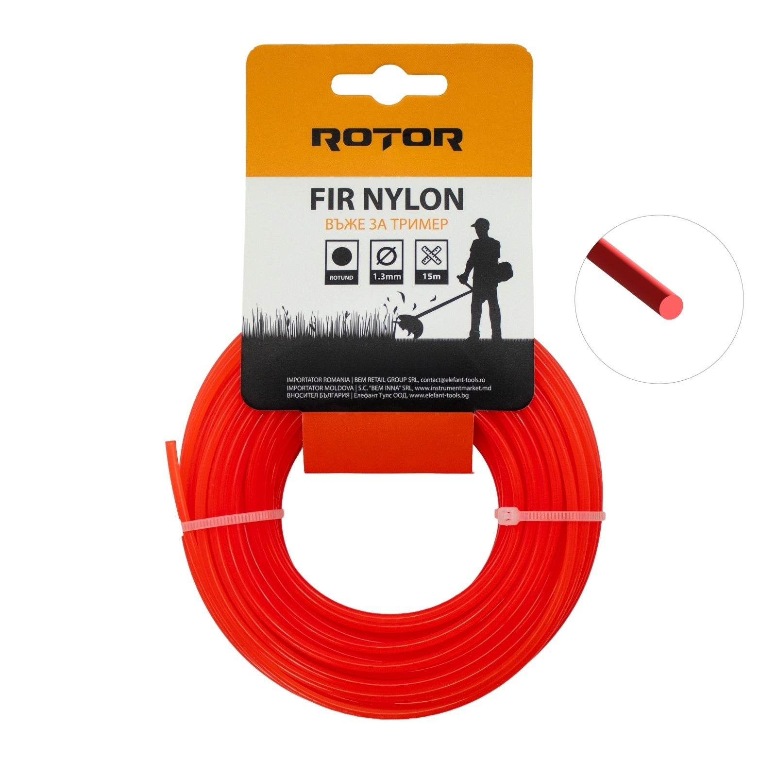 Fir nylon profil rotund 1,3 mm x 15 m pentru motocoasă ROTOR