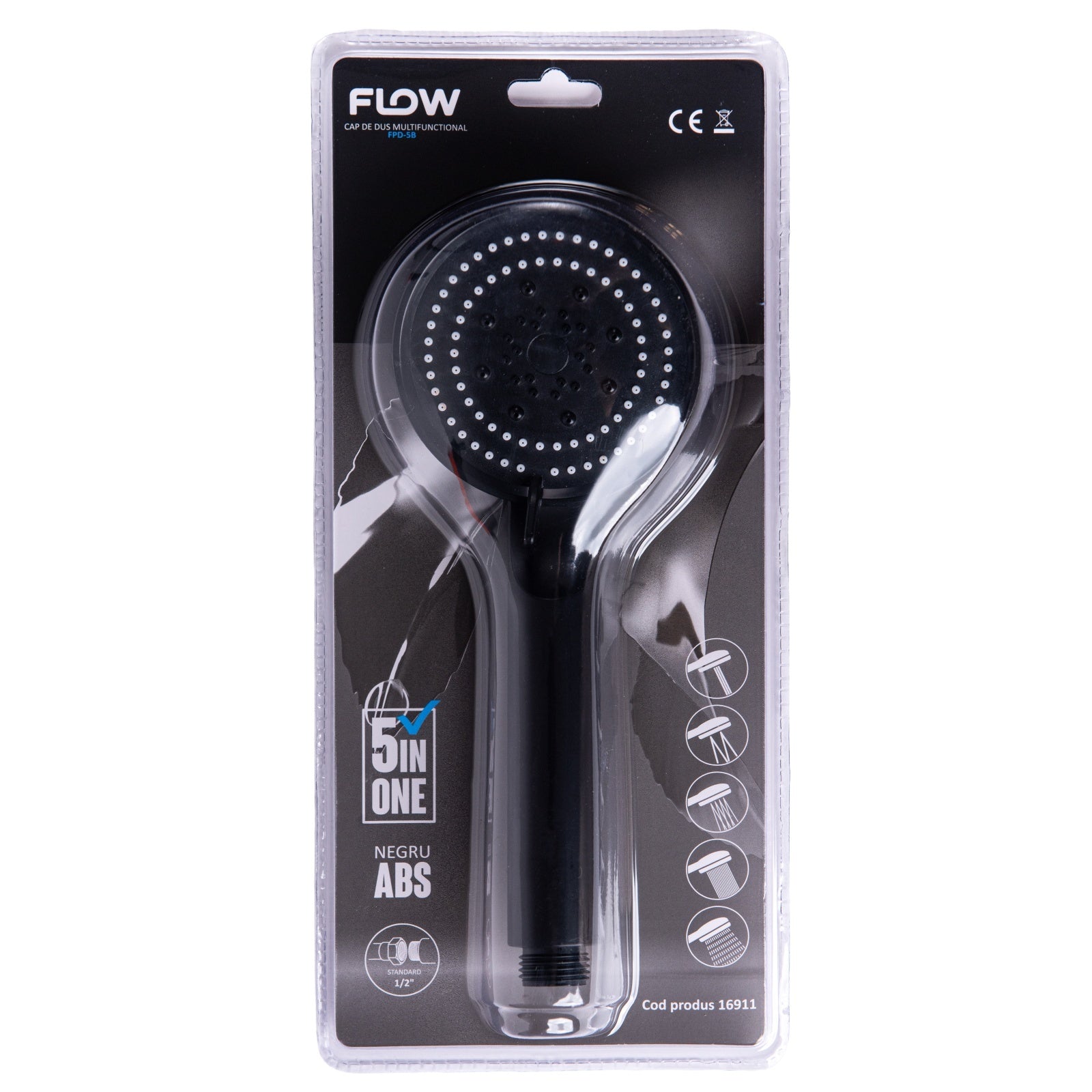 Cap Dus Multifunctional 5in1 Flow FPD-5B, negru ABS