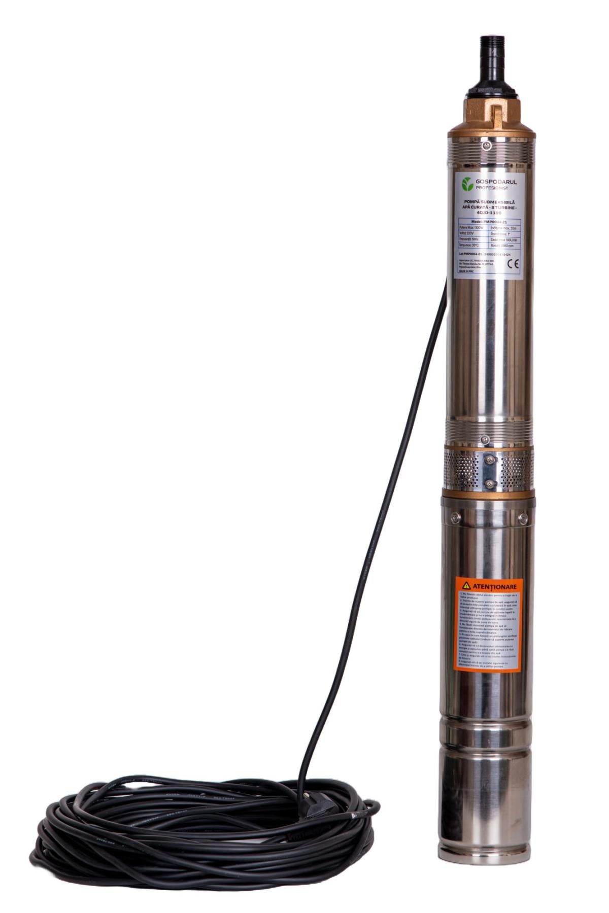 Pompa submersibila PROFESIONALA pentru apa curata Gospodarul Profesionist 4QJD-1100, 8 turbine POM, 1100W, 6000 l/h, cablu 25 m