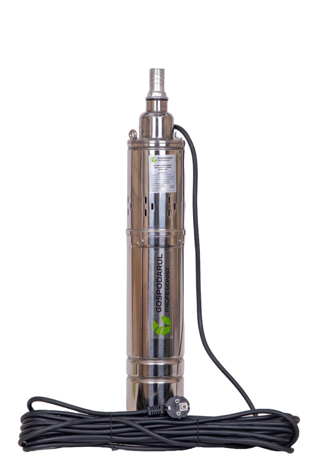Pompa submersibila PROFESIONALA pentru apa curata cu snec Gospodarul Profesionist 4QGD, 1100W, 1800 l/h, cablu 15 m