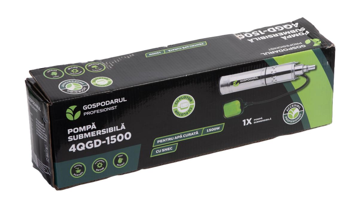 Pompa submersibila PROFESIONALA pentru apa curata Gospodarul Profesionist 4QGD-1500-F, cu snec si flotor, 1500W, 3900 l/h