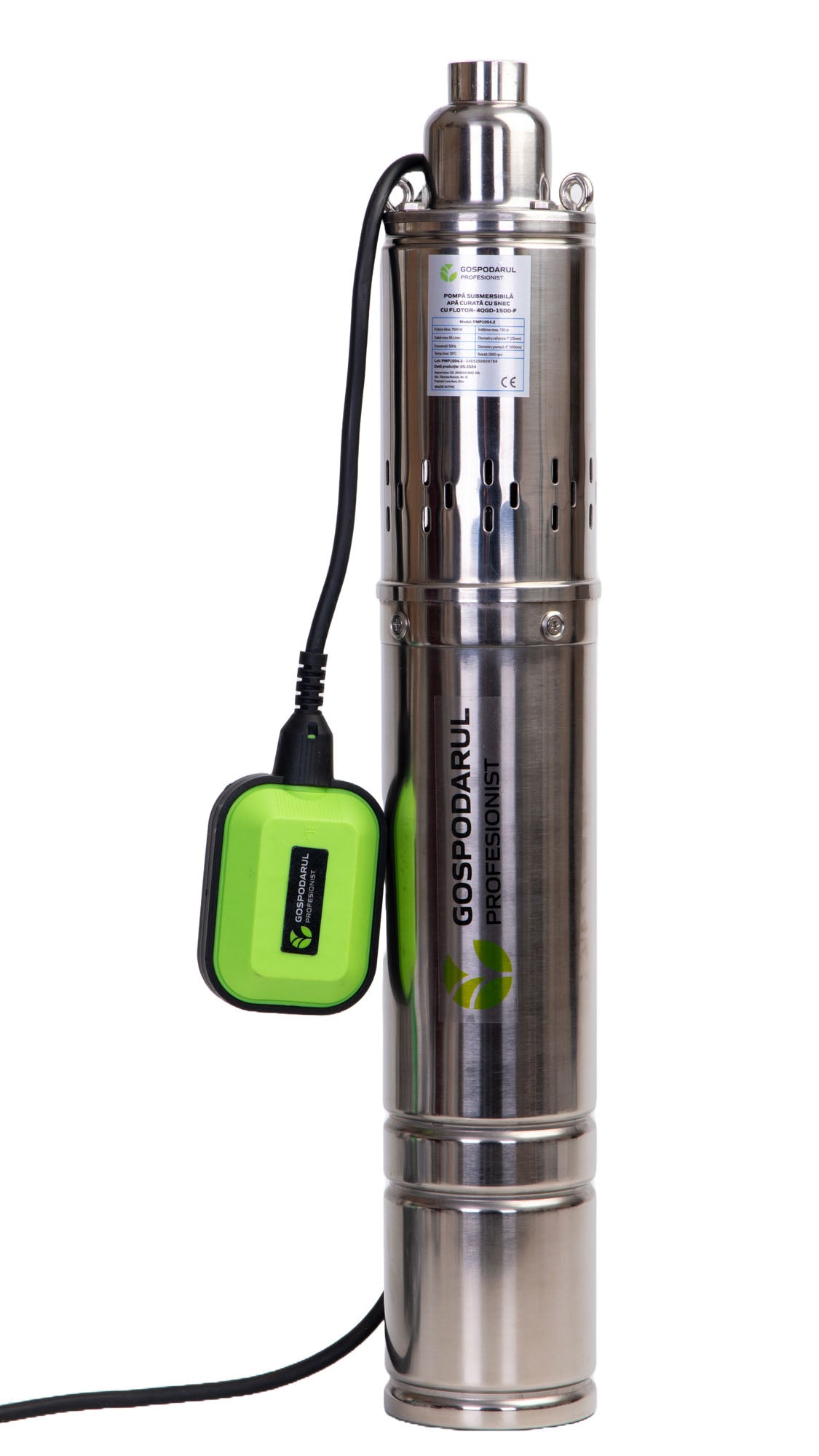 Pompa submersibila PROFESIONALA pentru apa curata Gospodarul Profesionist 4QGD-1500-F, cu snec si flotor, 1500W, 3900 l/h