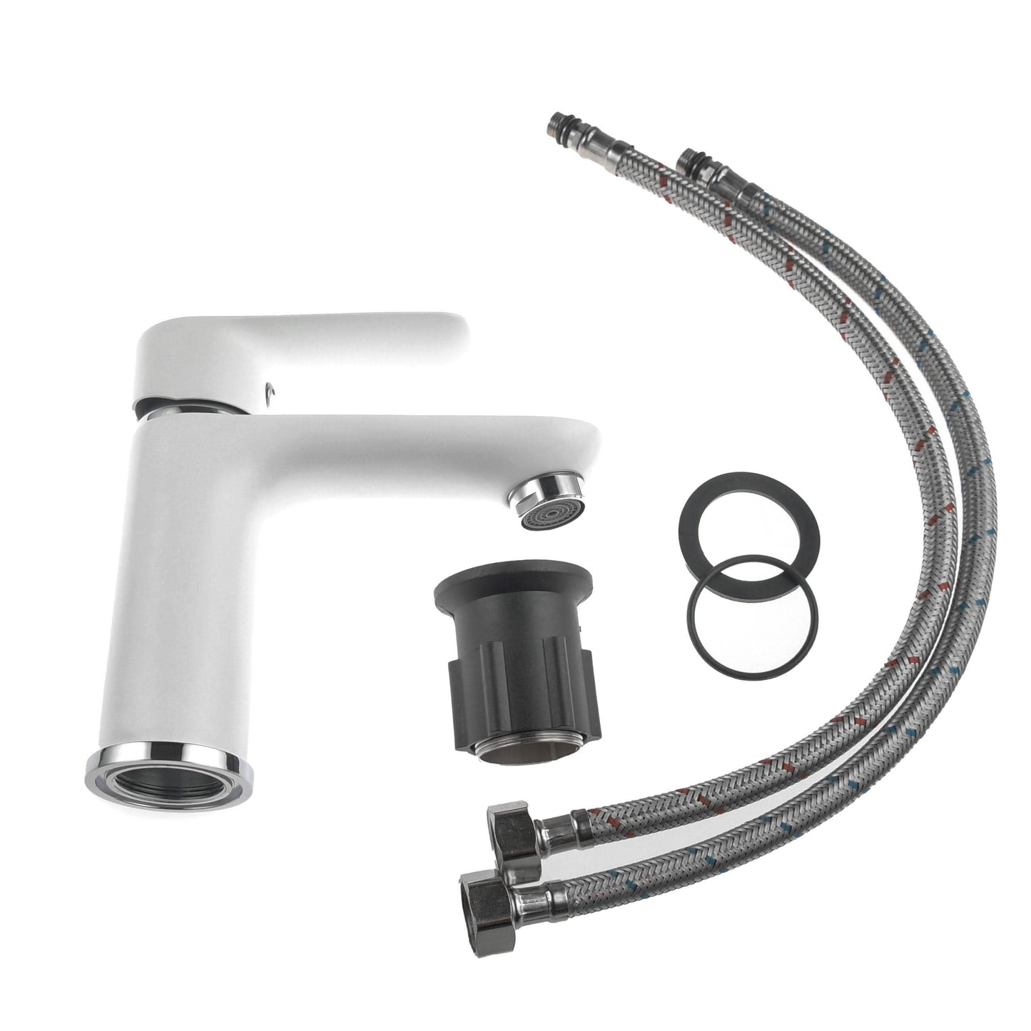 Baterie lavoar HI-NON H181-FW-439, alb mat, monocomanda, cartus ceramic 40 mm, racorduri incluse - ZEP.RO - Ți-e la îndemână!