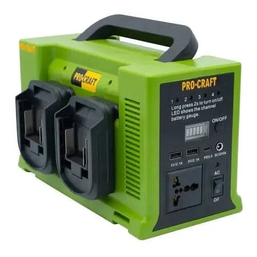 Invertor portabil PROCRAFT PSI20, 330W, 12V, lanterna LED, USB, 4 sloturi acumulator