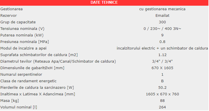 Boiler termoelectric cu o serpentina Eldom FV30067S, 9000 W, 300 l, montaj pe sol, 0.8 MpaCompara produs