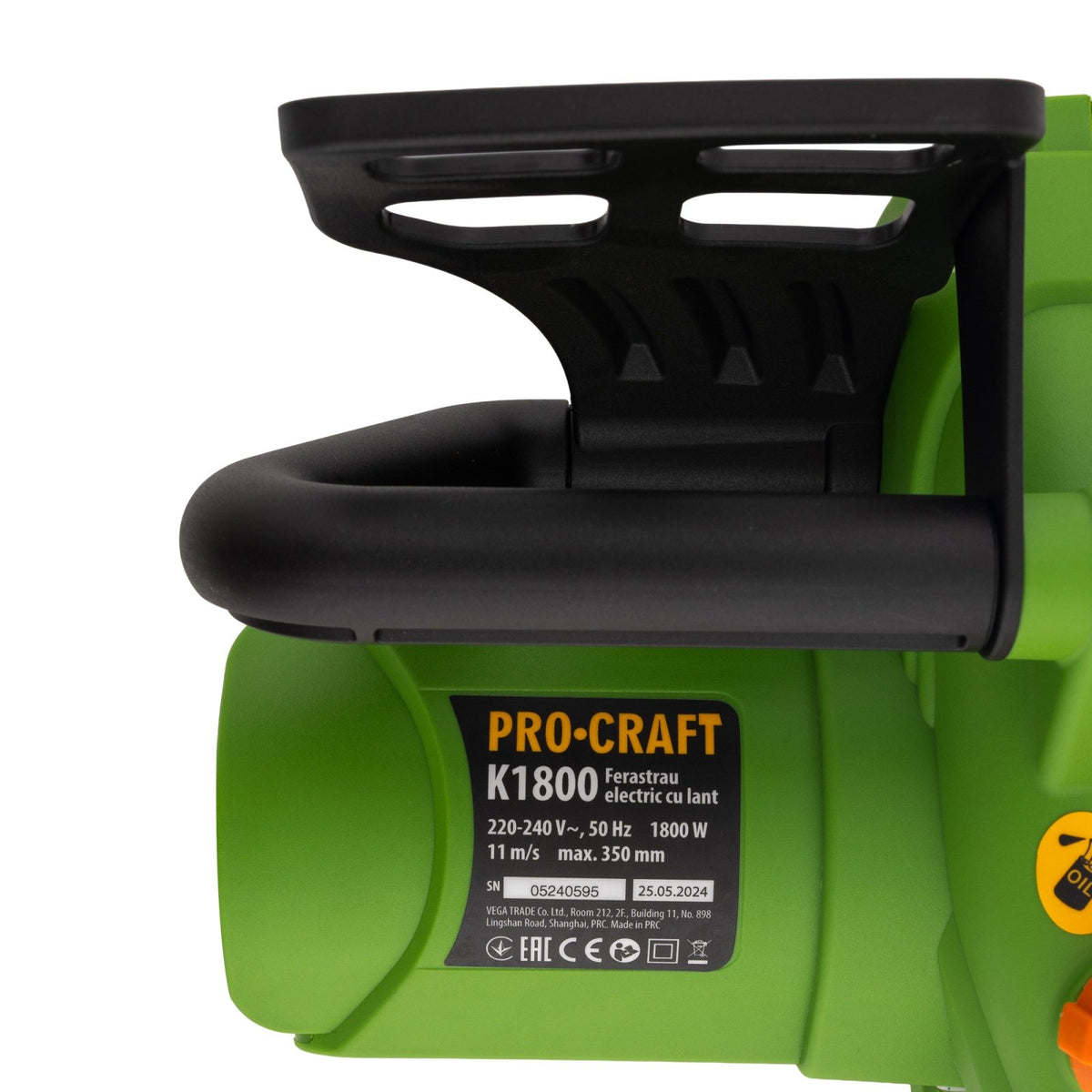 Fierastrau electric cu lant PROCRAFT K1800, 1800W, lama 30 cm, rezervor ulei 0.26L, alimentare 220V