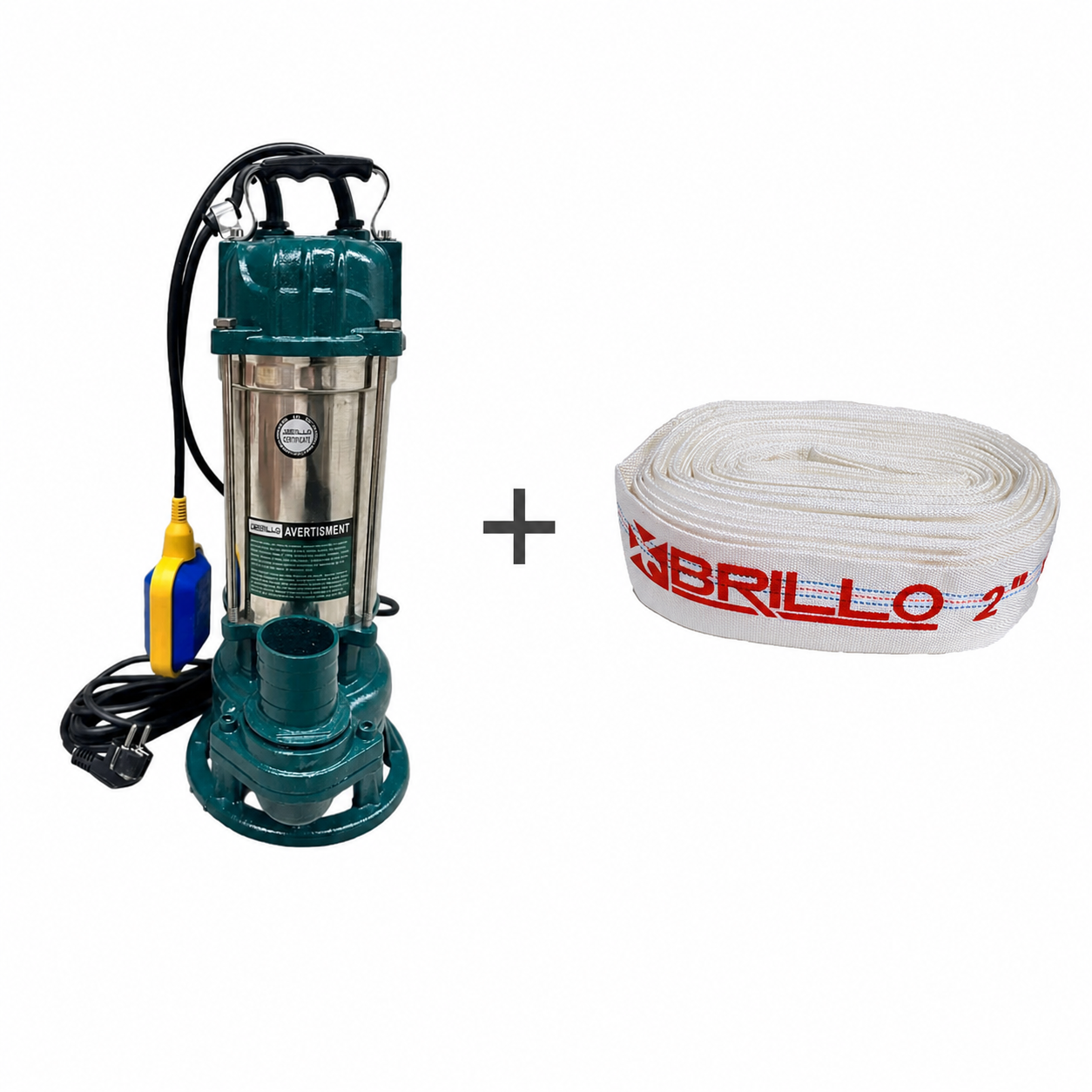 Kit pompa Brillo BR-55222 cu furtun pompier 2 inch 20 m