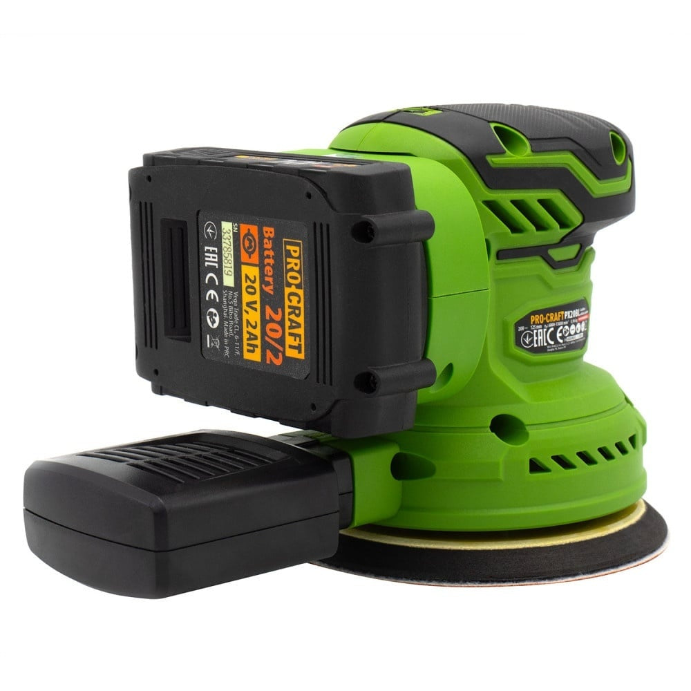 Kit Slefuitor excentric pe acumulator ProCraft, 20v, 2Ah, 130000rpm, diametru 125mm, fara perii, include acumulator
