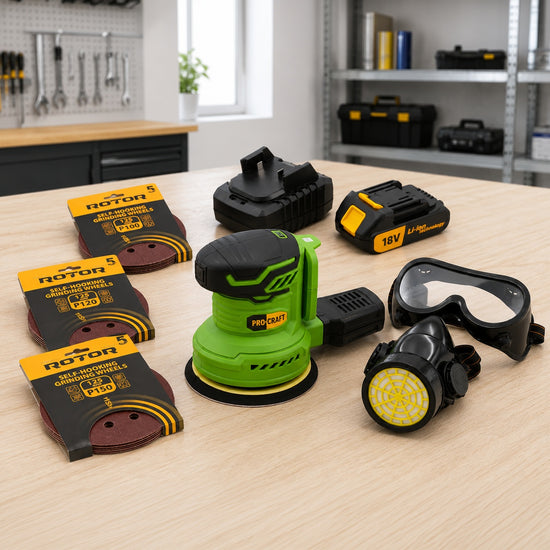 Kit Slefuitor excentric pe acumulator ProCraft, 20v, 2Ah, 130000rpm, diametru 125mm, fara perii, include acumulator