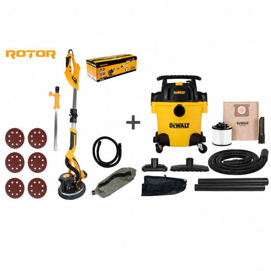 Kit masina de slefuit pereti ROTOR 750W si aspirator DeWalt DXV20P 20L