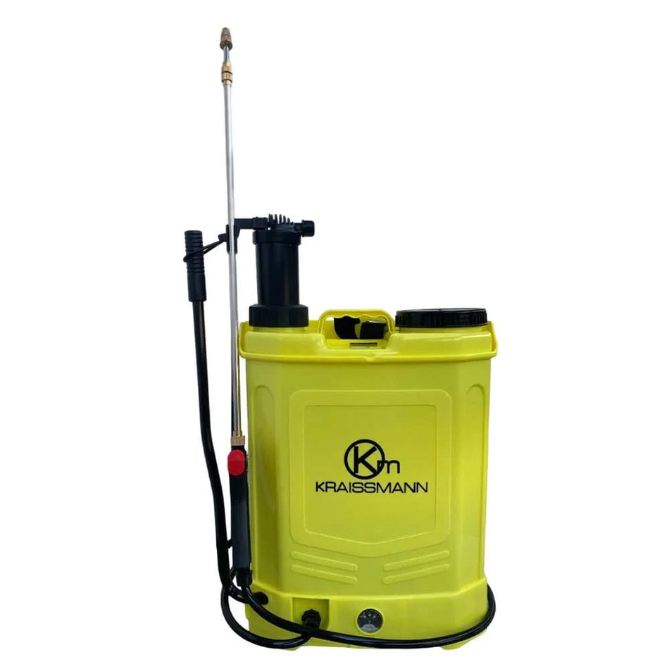 Pompa de stropit Kraissmann 16L 2 in 1, manuala si electrica, cu baterie reincarcabila 12V 8Ah, autonomie 25 plinuri, 5 capete pulverizare