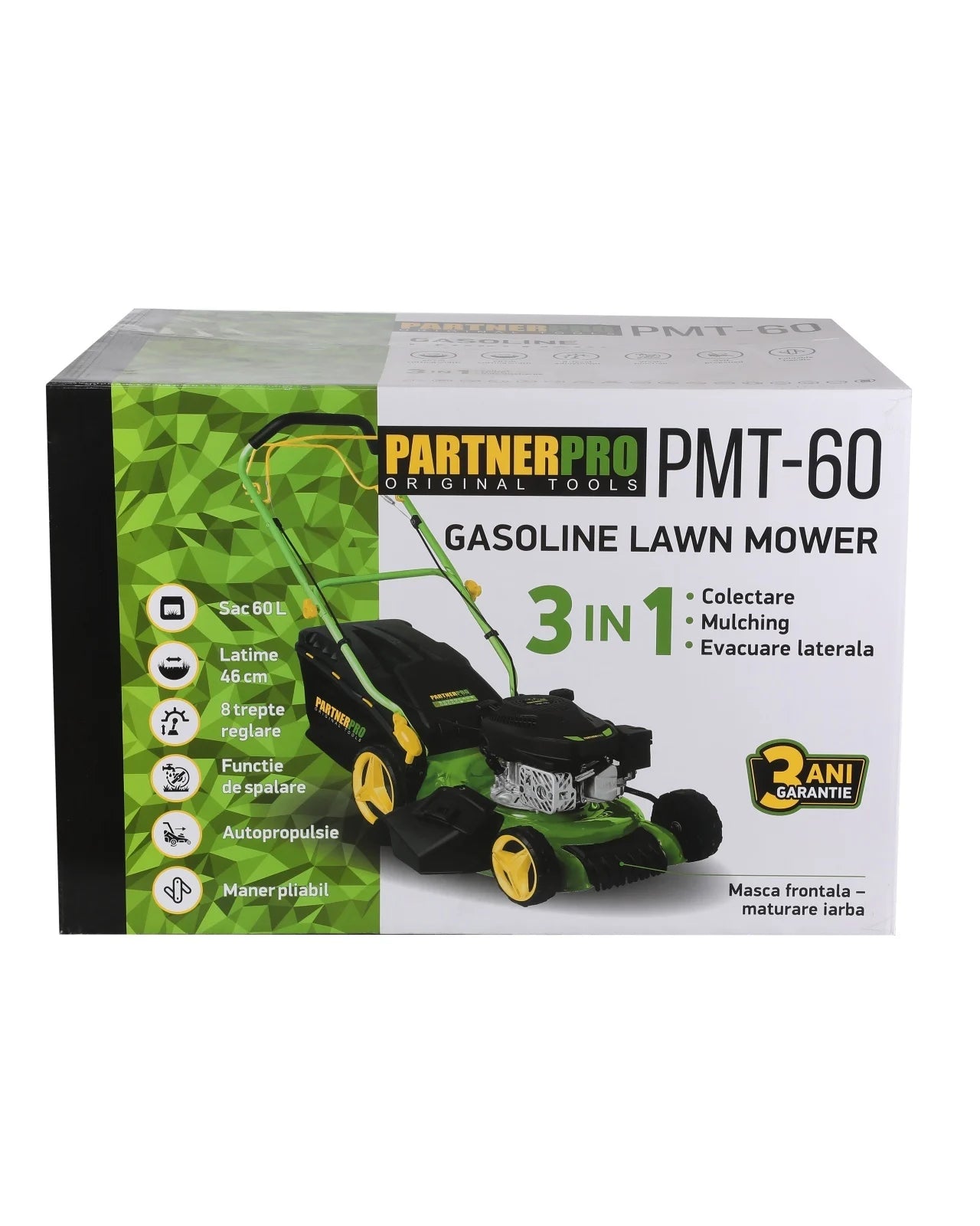 Masina de tuns iarba pe benzina PARTNERPRO PMT-60, 3CP, autopropulsie, 60L, 460mm