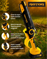 Mini drujba pe acumulator ROTOR RBS-82, 21V / 2Ah, Brushless, lama 20 cm, set complet cu 2 acumulatori si incarcator