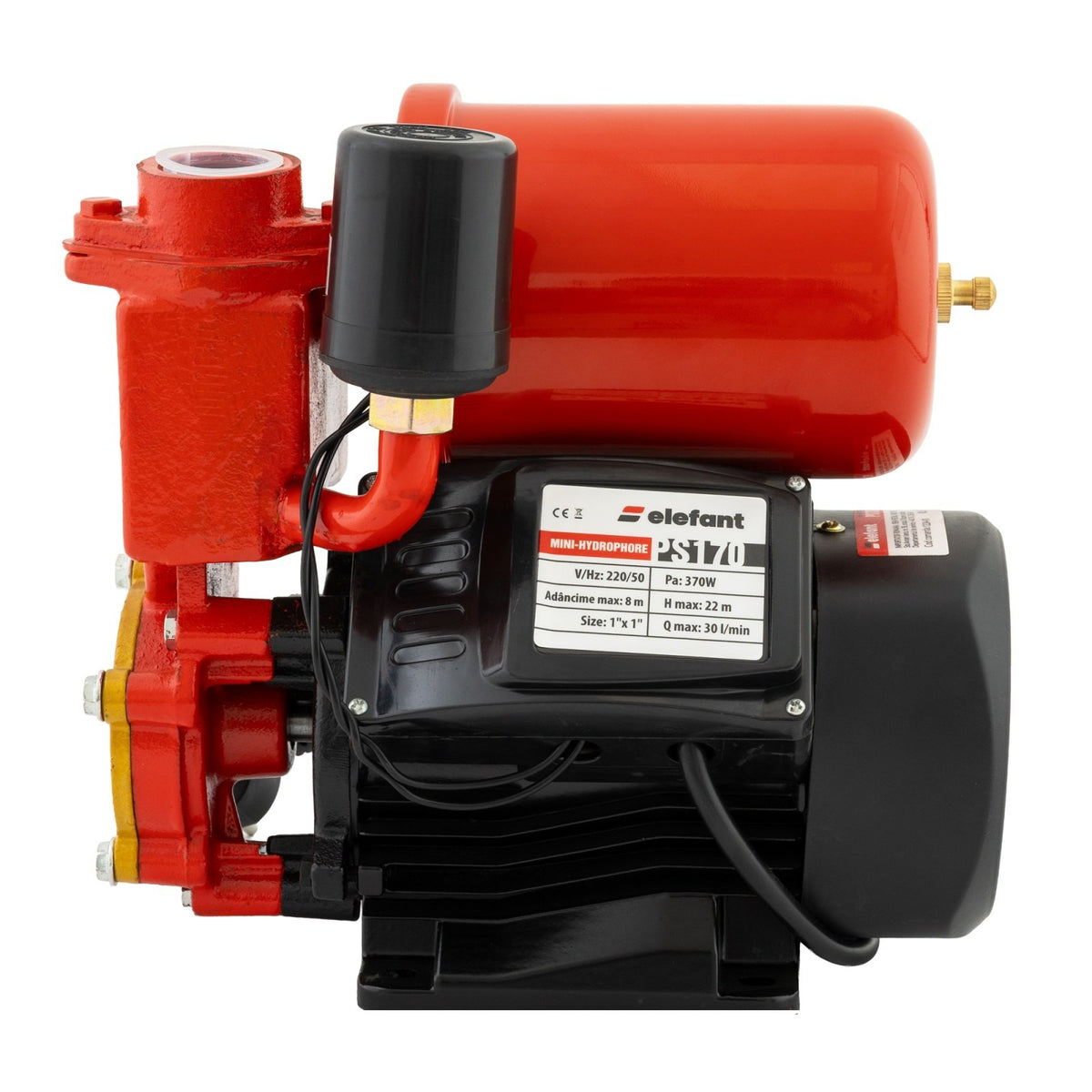 Mini hidrofor Elefant PS170 370W, 1.8 bari, 40m refulare, aspiratie 9m, debit 1.8m³/h, vas 1.2L, fonta, turbina bronz