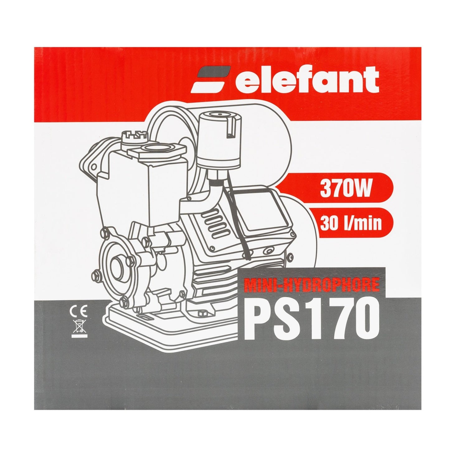 Mini hidrofor Elefant PS170, 370W, turbina bronz, vas expansiune 1.2L, 1.8 bari