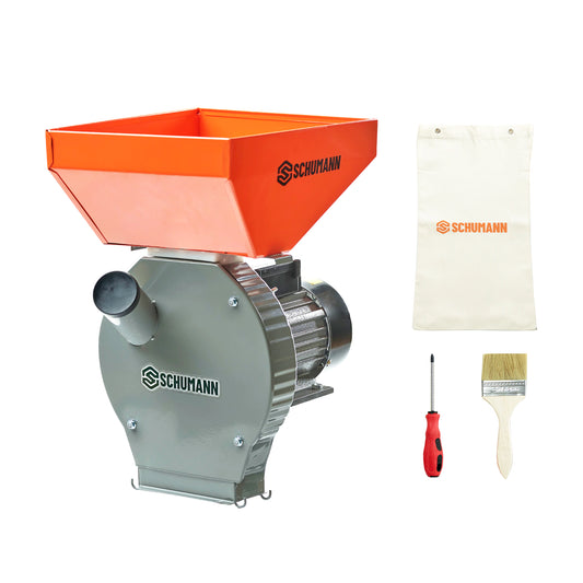 Moara electrica, SCHUMANN®, motor 3,9 kw, pentru cereale si stiuleti (2 in 1), Cuva Mare,(100% cupru), 3000 rpm, 325 kg/h, 4 site de rezerva, 20 ciocanele - ZEP.RO - Ți-e la îndemână!