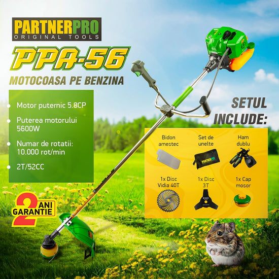 Motocoasa benzina PartnerPro PPA-56, 2T, 5.8CP, 52CC