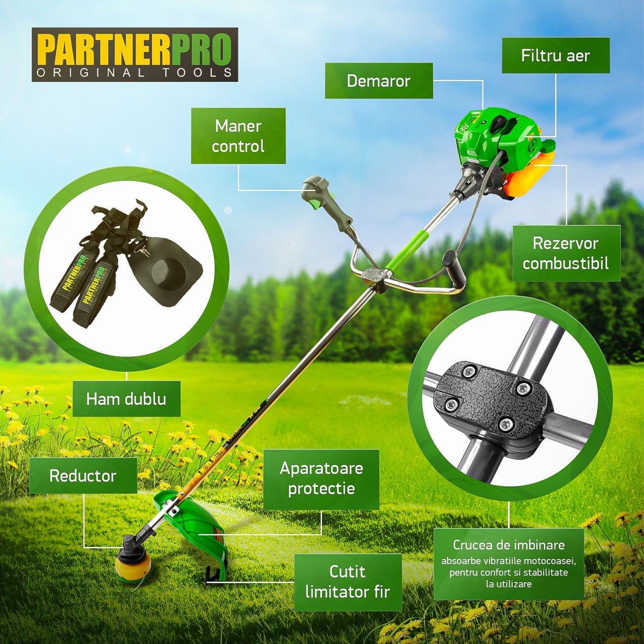Motocoasa benzina PartnerPro PPA-56, 2T, 5.8CP, 52CC